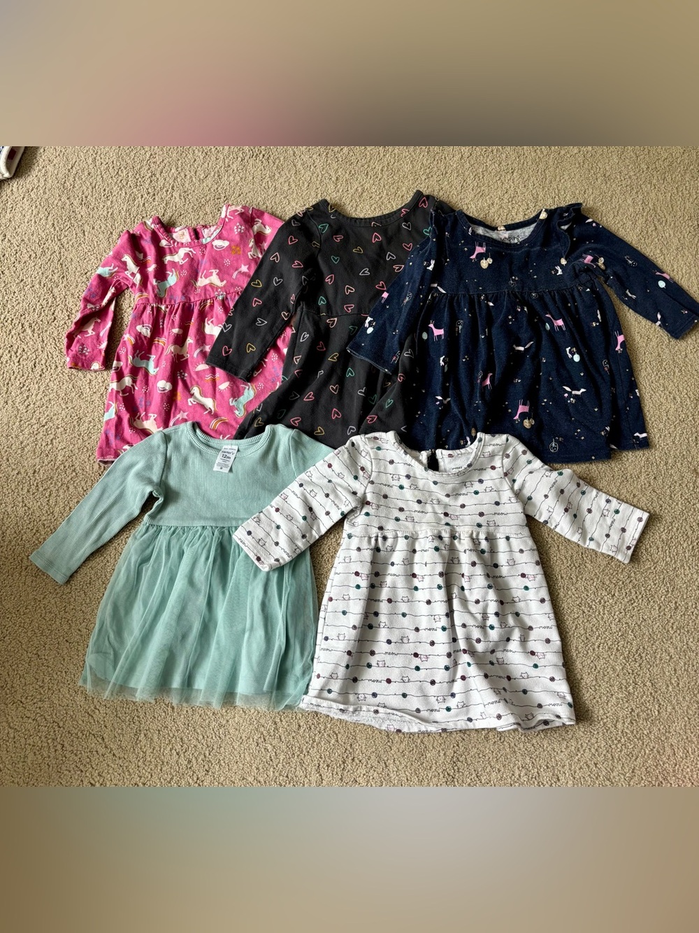 Girls Long-Sleeve Assorted Brand Dress Bundle- 12 Months